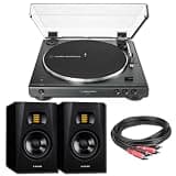 Audio-Technica AT-LP60XBT-BK Bluetooth Turntable Bundle with Adam Audio T5V Studio Monitors (Pair) and Hosa CRA-204 RCA Cable — aptX Wireless Belt-Drive Vinyl System for Home Listening, Apartments