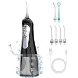 Flosser Cordless for Teeth Pick Cleaning - Powerful Oral Irrigator with 6 Adjustable Modes,320ML Portable & Rechargeable IPX7 Waterproof Cleaner Picks for Home Travel (Black)