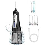 Flosser Cordless for Teeth Pick Cleaning - Powerful Oral Irrigator with 6 Adjustable Modes,320ML Portable & Rechargeable IPX7 Waterproof Cleaner Picks for Home Travel (Black)