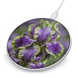 Purple Irises with Green Edges Wireless Charger Magnetic Phone Induction Charger 10w Fast Wireless Charging Station Compatible with iPhone 17 16 15 14 13 12 Pro Max Samsung Galaxy S25 S24 S23