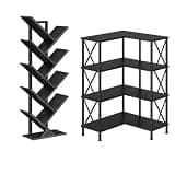 HOOBRO Tree Bookshelf and Corner Bookshelf Bundle, 9-Tier Bookcase Wooden Shelves, Vertical Storage Rack, for Living Room, Home Office, BB08SJ01G1-BB59SJ01
