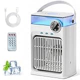 YFFU Portable Air Conditioner with Remote Control,1200ml Evaporative USB Mini Air Cooler Conditioner RGB 8 LEDs, 3 Speed 3 Spray Mode,2-8H Timer Small Portable Ac Unit for Home Bedroom,Pearl White