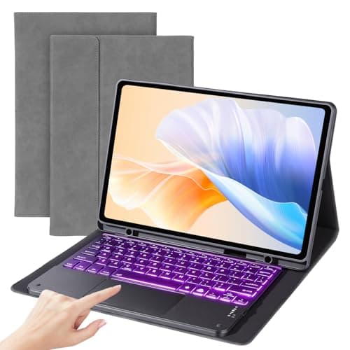 Keyboard Case for Microsoft Surface Pro 11 /Surface Pro 10/9 /8/ Pro X 13-Inch - 7 Colors Backlit Trackpad Keyboard, S Pen Holder, Premium PU Leather Cover with Auto Sleep/Wake,Grey