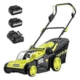 SEYVUM 40V 16-inch Cordless Lawn Mower with 45L Grass Collection Bag, 6 Position Height Adjustment Electric Lawn Mower, 2 x 20V 4.0Ah Battery Powered Push Lawnmower, 2.4A Fast Charger, Lemon Green