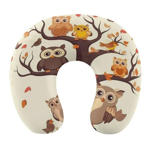 VstaDank Cartoon Family Owls On The Brown Tree Travel Pillow Comfortable U Shape Memory Foam Pillows Relieve Fatigue Portable Neck Pillow Office Napping Pillows for Planes Trains Self-Driving Cars