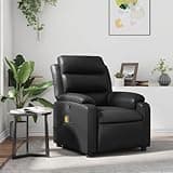 KHNLGFR Manual Reclining Massage Recliner Chair with 6 Massage Points, Black Faux Leather Vibration Chair with Side Pocket, 135-Degree Tilt and USB Powered Hand Control