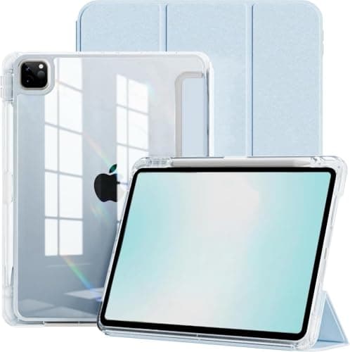 TXWLLIU Case for iPad Pro 11 Inch 4th/3rd/2nd/1st Generation (2022/2021/2020/2018) with Pencil Holder, TPU Shockproof Case with Transparent Back, Auto Wake/Sleep, Light Blue