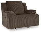 Signature Design by Ashley Top Tier Rocker Recliner, Pull Tab Recliner, Fabric Upholstery, Attached Foam Cushions, 50" W x 40" D x 41" H, Dark Brown