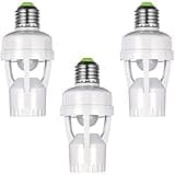 Hortsun 3 Pcs Motion Sensor Light Socket Smart Screw in Light Bulb Outlet Compatible with E26/e27 Motion Activated Bulb Holder Adapter Automatic Control for Porch Garage Storage Room (White)
