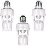 Hortsun 3 Pcs Motion Sensor Light Socket Smart Screw in Light Bulb Outlet Compatible with E26/e27 Motion Activated Bulb Holder Adapter Automatic Control for Porch Garage Storage Room (White)