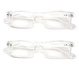 2 Pairs Casual Fashion Rectangular Reading Glasses - Stylish Simple Readers Magnification (Clear, 2.50)