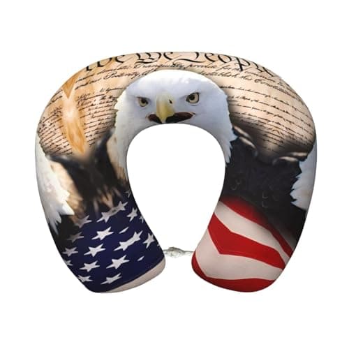 XBNVGR Patriotic Bald Eagle with American Flag Print Memory Foam Travel Pillow - Comfortable U-Shape Neck Support for Sleep, Office Naps, Long Flights