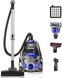 PKUYIE Canister Vacuum Cleaner, 40Kpa 1600W Cyclon Power Bagless Canister Vacuum Cleaners for Home, 3.7QT Large Dust Cup, Lightweight Vac for Hard Floors, Carpets, Pet Hair, Blue
