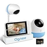 Ognee Baby Monitor with Camera and Audio, 5" IPS 2K Display, 6000mAh Battery, SD Card, Remote Pan-Tilt-Zoom, 2-Way Talk, No WiFi Needed, Night Vision, Safety Zone Alert, 24/7 Recording