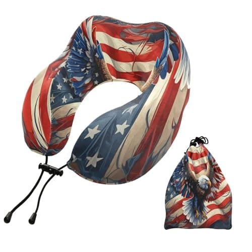 Coikll Eagle and Flag U Shaped Travel Pillow Memory Foam Pillow, Soft Neck Head Support Pillow for Airplane Car Sleeping