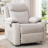 Korser Manual Recliner Chair for Adults, Small Recliners for Small Spaces, Nursery Recliner with Adjustable Backrest, Cup Holders and Side Pockets, Reclining Chair for Living Room, Beige
