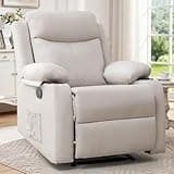 Korser Manual Recliner Chair for Adults, Small Recliners for Small Spaces, Nursery Recliner with Adjustable Backrest, Cup Holders and Side Pockets, Reclining Chair for Living Room, Beige