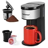 Ranbomer K Cup Coffee Maker, Single Serve coffee machine or Ground Coffee Machine 2 in 1, 6 to 14 Oz Brew Sizes, Mini One Cup Coffee Maker with Self cleaning Function.