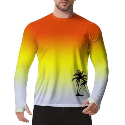 Carwayii Hawaiian Fishing Shirts for Men Long Sleeve Rash Guard UV Sun Protection T-Shirt Thumbholes