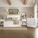 4 Piece Bedroom Set, Farmhouse Queen Size Bedroom Furniture Sets with Storage Nightstands and 1 Dresser, Bedroom Furniture Sets with Wooden Platform Bed Frame for Bedroom, White