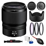Nikon NIKKOR Z 50mm f/1.4 Lens for Nikon Z Mount – Premium Prime Lens Bundle with 3-Piece Filter Kit, Lens Pen, Dust Blower, Cleaning Kit for Sharp Portrait & Low-Light Photography
