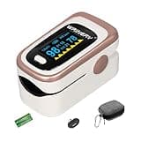 WRINERY Oxygen Saturation Monitor, Pulse Oximeter Fingertip, Oxygen Monitor, O2 Saturation Monitor, OLED Portable Oximetry with Batteries, Lanyard (Rose gold-White)