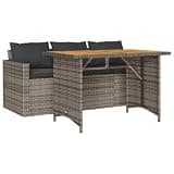 Kaorsrow 3-Seater Garden Dining Set, Grey PE Rattan Outdoor Furniture with Removable Cushions, Modern Rectangular Sofa for Patio Balcony and Terrace, Powder-Coated Steel Frame