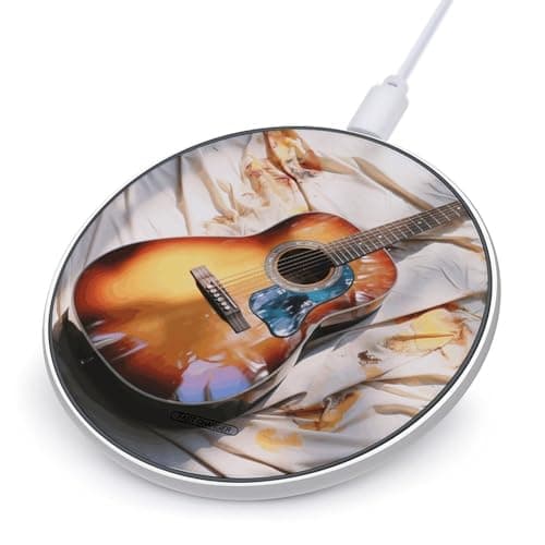Watercolor Acoustic Guitar Wireless Charger Portable Fast Charging Pad Lightweight Wireless Charging Pad 10W Slim Charging Station for Phone Charger Mat for Travel Home Office Desk