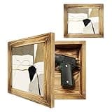 Dononr Hidden Gun Storage, Hidden Gun Safe for Pistols with Magnetic, Wooden Picture Frames for Handgun, Hidden Storage Gun Safe Home Furniture, Concealment Furniture Picture Frame Box, Rustic