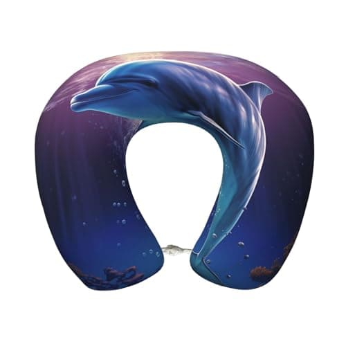 AQRJKHD Ocean Dolphin Neck Pillow for Traveling Upgraded Travel Neck Pillow for Airplane Memory Foam Travel Pillow for Flight Headrest Sleep U Shaped Airplane Portable Pillow Plane Accessories