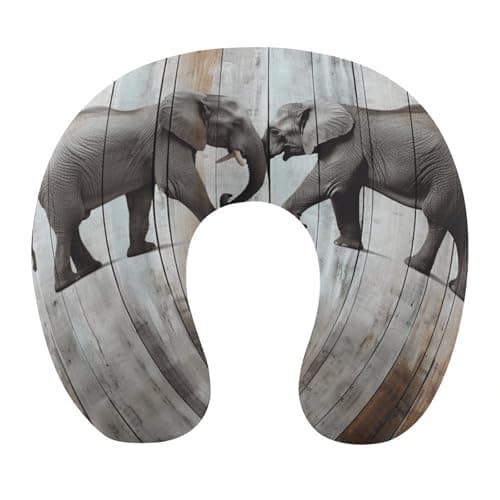 VstaDank Elephant on Wood Travel Pillow Comfortable U Shape Memory Foam Pillows Relieve Fatigue Portable Neck Pillow Office Napping Pillows for Planes Trains Self-Driving Cars