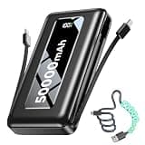 JKELAR Portable Charger Power Bank 50000mAh, 22.5W PD Fast Charging Battery Pack with Built-in USB-C/iOS Cables, Flashlight, Camping Travel Essential for iPhone 17/16/15, MacBook, Samsung - Ebony