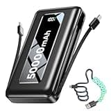 JKELAR Portable Charger Power Bank 50000mAh, 22.5W PD Fast Charging Battery Pack with Built-in USB-C/iOS Cables, Flashlight, Camping Travel Essential for iPhone 17/16/15, MacBook, Samsung - Ebony