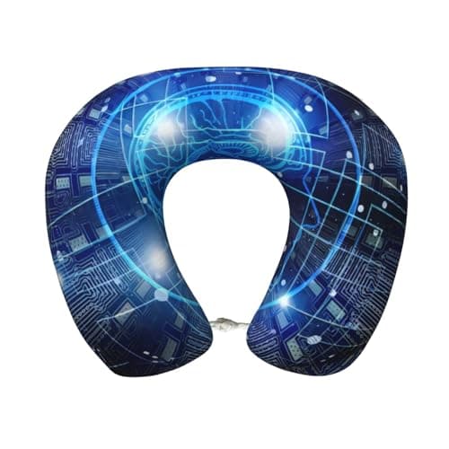 JaoXer Artificial Intelligence Brain Print Memory Foam Travel Pillow - Comfortable U-Shape Neck Support for Sleep, Office, Flights & Road Trip