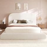 DWVO King Size Bed Frame, Velvet Curved Arched Bed with Headboard, Soft Cloud Bed with Footboard, Rounded Corners, 10 Seconds Easy Assembly, Beige (Not Include Box Spring)
