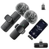 SUDEHO Travel Dual Wireless Mic Kit, Noise Cancelling Lavaliers, Direct USB-C for Android (Tarblack, XLarge)