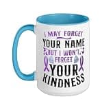 Alzheimer's Dementia Awareness Support Vintage I May Forget Ceramic Mug, Blue/White, 15oz