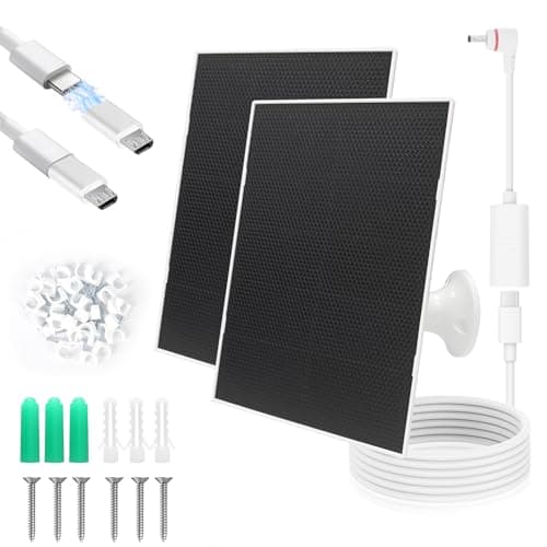 4W Solar Panel for Security Camera,Type C&Micro Solar Panel Charger for Rechargeable Battery Powered Outdoor Camera,Adjustable Mount Solar Panels 9.8ft Cable (2, White 1pac)