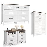 Gizoon Modern Bedroom Sets of 4, 2 White Drawer Cabinets and Nightstand Set of 2 with Charging Station, Tabletop-Retro