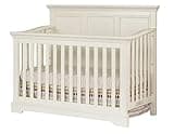 Pemberly Row Solid Hardwood Convertible Crib, Chalk Finish, Farmhouse Style, Multi-Stage Nursery Use, Converts to Toddler Bed, Day Bed, or Full Bed, Sturdy Design, Steep Spring Mattress Support