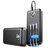Portable Charger Power Bank - 60,000mAh Battery Pack, 22.5W Fast Charging Phone Charger Attached USB-C/iOS/Micro-USB Cable, Powerbank for iPhone 17 16 15 14 13 Samsung, for Travel Camping Essentials