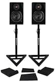 Rockville APM6B V2 Bundle: (2) 6.5-in 400W Peak/100W RMS Active Powered Studio Speakers-Black, Pair of RVSM1 Near-Field Stands, Pair of RRS190S Foam Isolation Pads, 3-Items