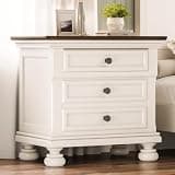 LUXOAK Fully Assembled Solid Wood Nightstand with 2 Drawers, Traditional Bedside End Table with 2 Storage Drawers for Bedroom, White