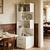 BIGTO Bookcase 19.7"*19.7"*67", White Engineered Wood L-Shaped 5-Tier Corner Display Shelf Bookshelf Home Furniture
