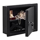 Zonon In-Wall Safe with Key Lock, Small In-Wall Hidden Safe Galvanized Steel Box Lockable Wall Compartment Secure for Money Jewelry at Business or Home 15.7-inch Width (Black,15.7 x 12 x 4 Inch)