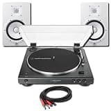 Audio-Technica AT-LP60XBT-BK Bluetooth Turntable Bundle with Yamaha HS8 W Studio Monitors (Pair) and RCA to 1/4-Inch Cable — Automatic Vinyl System for Home Listening, Streaming, Record Collecting