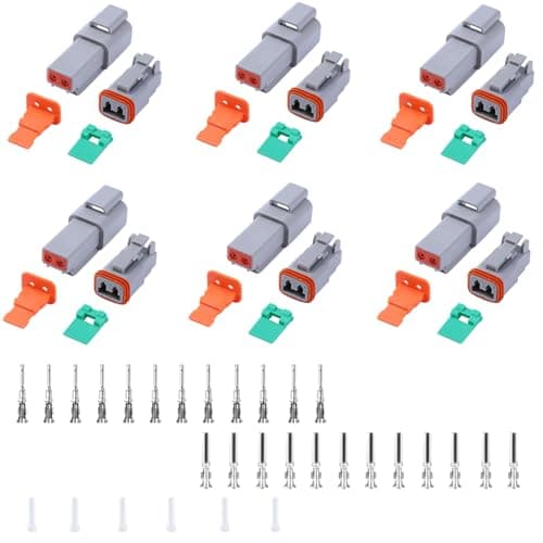 Deutsch DT 2 Pin Connectors 6 Set, Waterproof Electrical DT Connector Kit with Size 16 Stamped Contacts and Seal Plug Gauge 14-20 AWG Wire for Cars, Truck, Off-Road Vehicles, Motorcycle