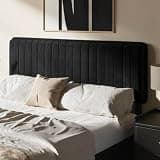 LIKIMIO Queen Size Headboard, Corduroy Upholstered Headboard with Vertical Stripes, Solid Back Support, Modern Bed Board for Bedroom, Height Adjustable, Easy Assembly, Black