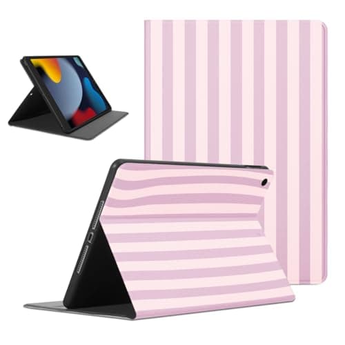 Mrtponk Classic Striped Pattern Tablet Case for iPad Mini 5 7.9", Fashion Retro Pink Purple Stripe Vertical Stripes Geometric Line Cover Soft TPU Protective PU Leather Flip Holder Cases for Girl Women