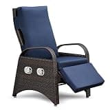 Outdoor Recliner Chair,Separate Adjustment Mechanism PE Wicker Adjustable Reclining Lounge Chair and Removable Soft Cushion,Armchair and Ergonomic for Home, Sunbathing or Relaxation (Navy Blue)